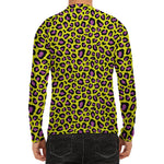 Yellow And Purple Leopard Pattern Print Men's Long Sleeve Rash Guard