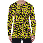 Yellow And Purple Leopard Pattern Print Men's Long Sleeve T-Shirt