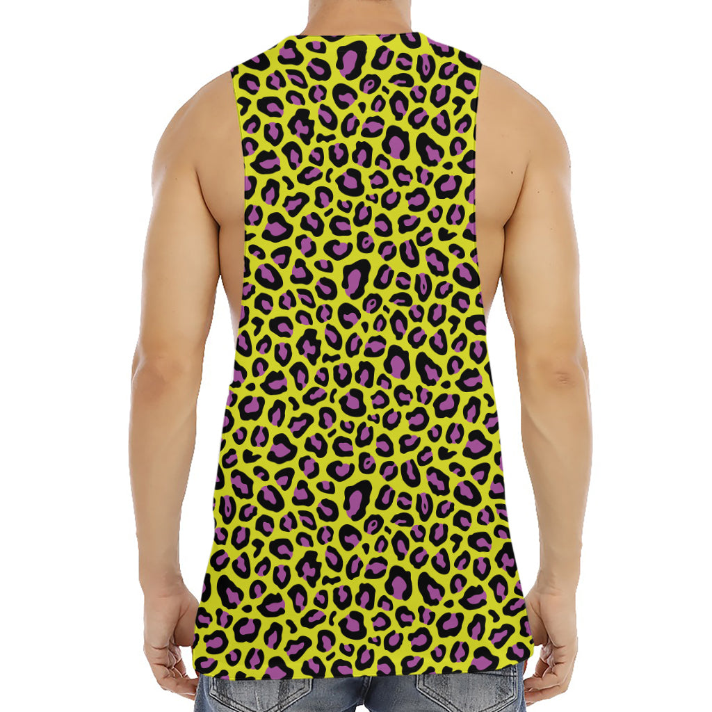 Yellow And Purple Leopard Pattern Print Men's Muscle Tank Top