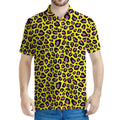 Yellow And Purple Leopard Pattern Print Men's Polo Shirt
