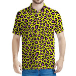 Yellow And Purple Leopard Pattern Print Men's Polo Shirt