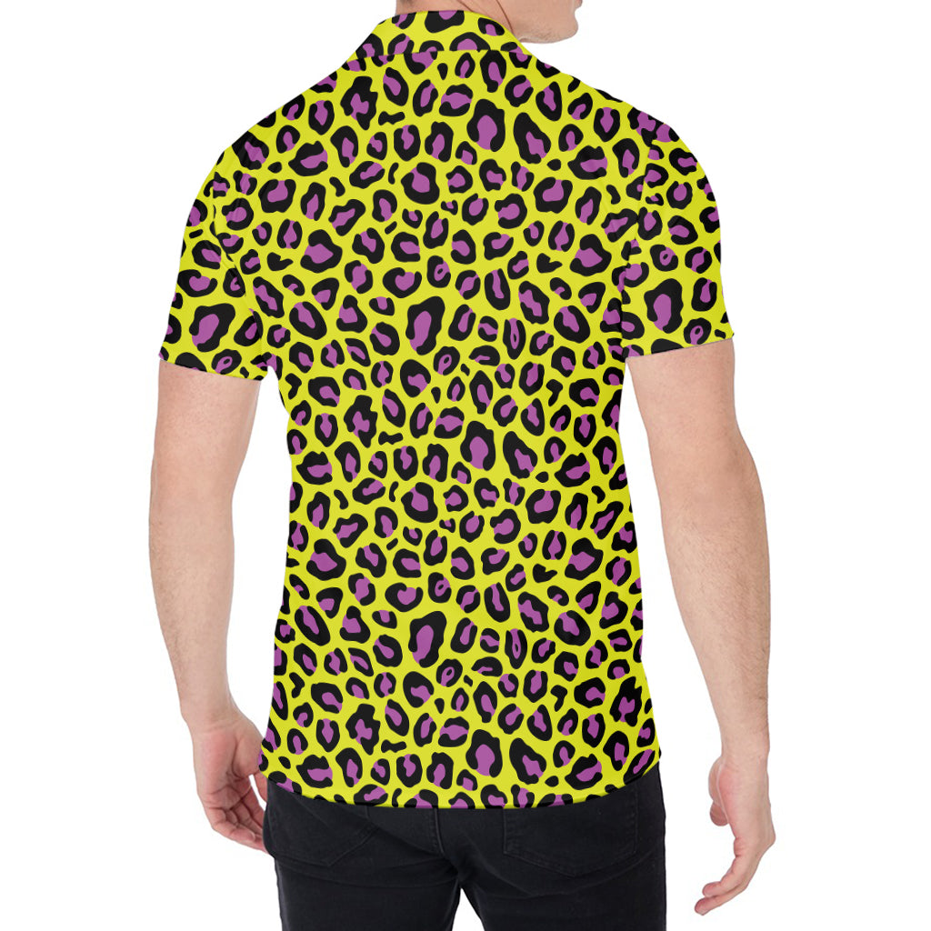 Yellow And Purple Leopard Pattern Print Men's Shirt