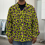 Yellow And Purple Leopard Pattern Print Men's Shirt Jacket