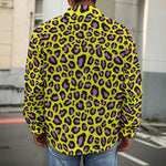 Yellow And Purple Leopard Pattern Print Men's Shirt Jacket