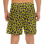 Yellow And Purple Leopard Pattern Print Men's Split Running Shorts