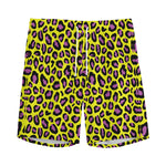 Yellow And Purple Leopard Pattern Print Men's Sports Shorts