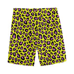 Yellow And Purple Leopard Pattern Print Men's Sports Shorts