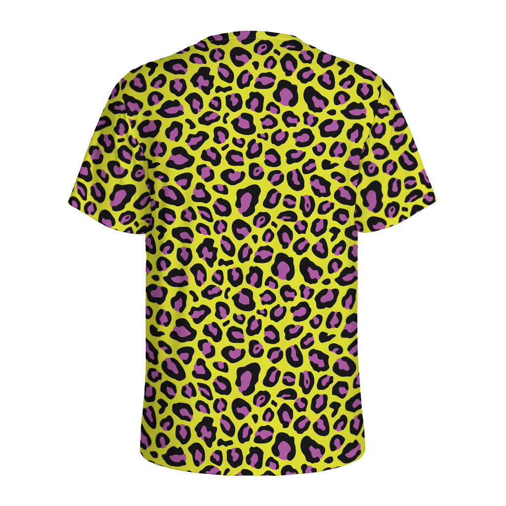 Yellow And Purple Leopard Pattern Print Men's Sports T-Shirt