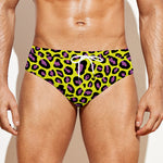 Yellow And Purple Leopard Pattern Print Men's Swim Briefs