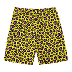 Yellow And Purple Leopard Pattern Print Men's Swim Trunks