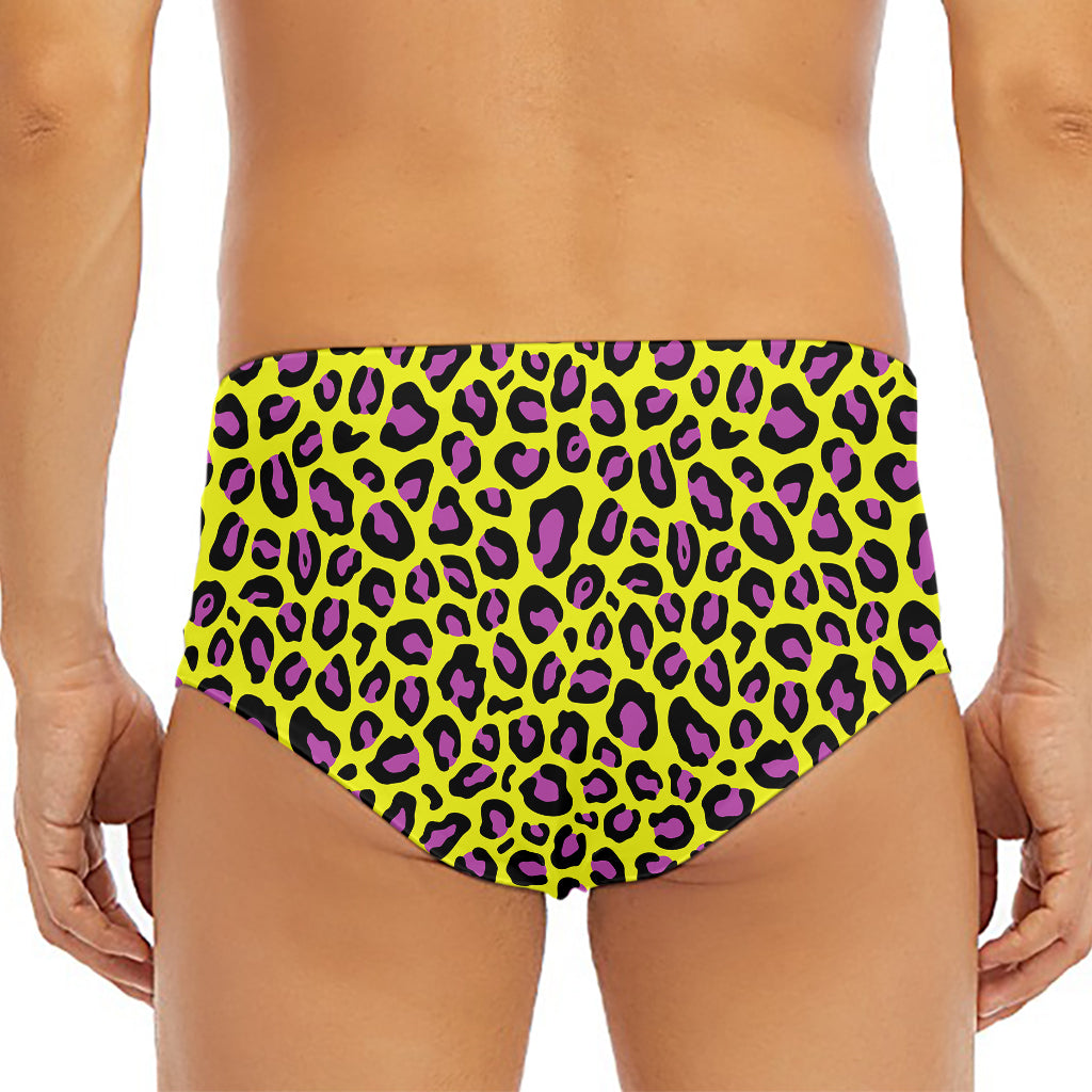 Yellow And Purple Leopard Pattern Print Men's Triangle Swim Briefs
