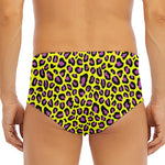 Yellow And Purple Leopard Pattern Print Men's Triangle Swim Briefs