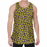 Yellow And Purple Leopard Pattern Print Men's Velvet Tank Top