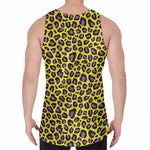 Yellow And Purple Leopard Pattern Print Men's Velvet Tank Top