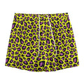 Yellow And Purple Leopard Pattern Print Mesh Shorts