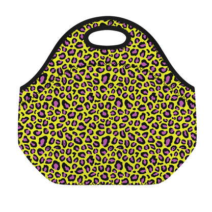Yellow And Purple Leopard Pattern Print Neoprene Lunch Bag
