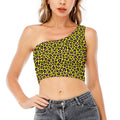 Yellow And Purple Leopard Pattern Print One Shoulder Crop Top