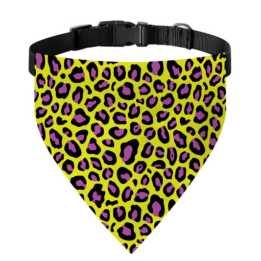 Yellow And Purple Leopard Pattern Print Over The Collar Dog Bandana