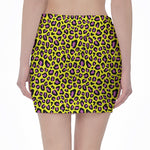 Yellow And Purple Leopard Pattern Print Pencil Mini Skirt
