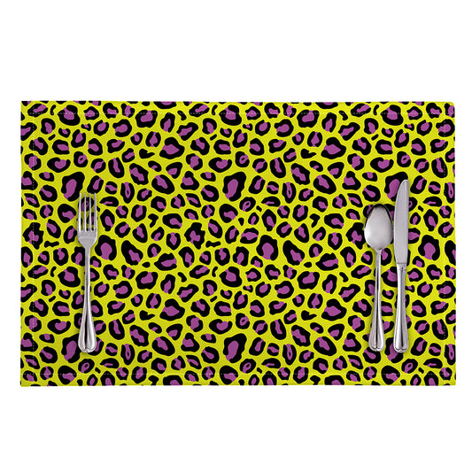 Yellow And Purple Leopard Pattern Print Placemat