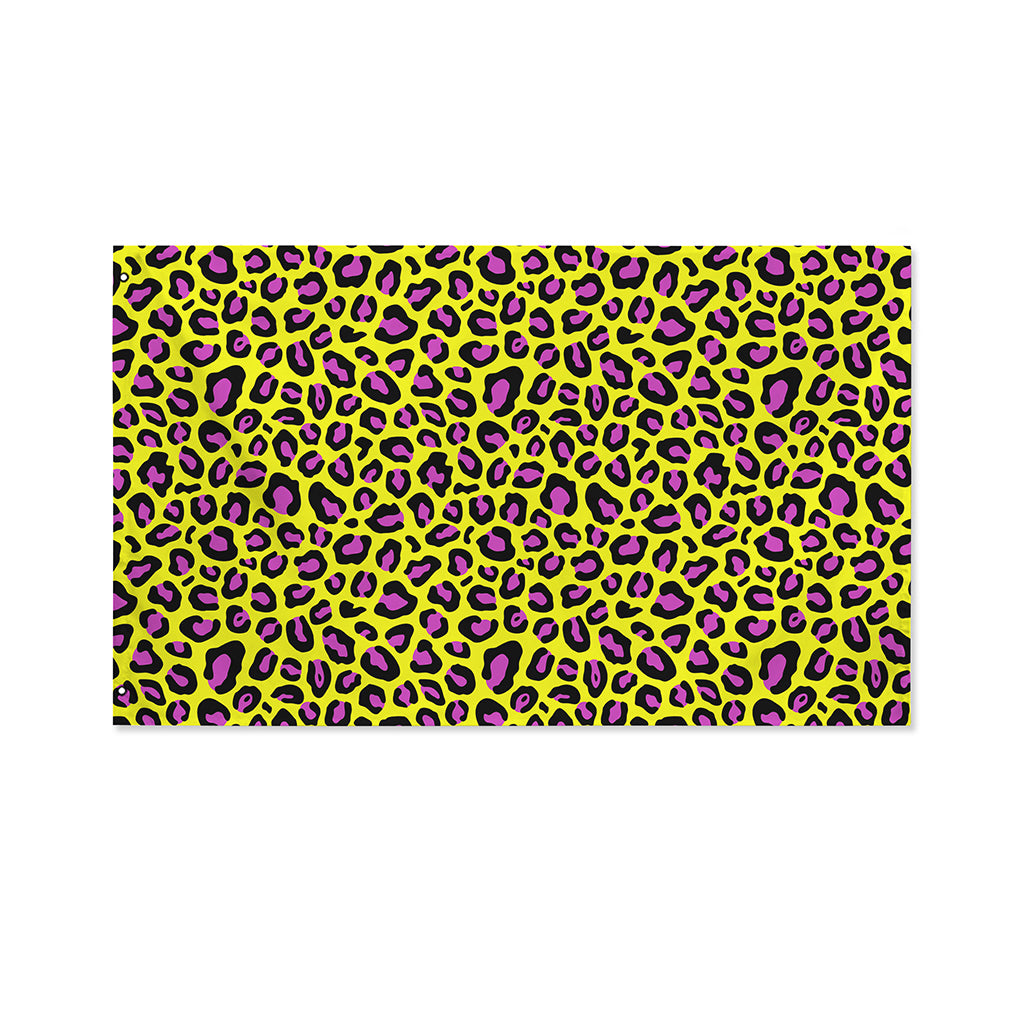 Yellow And Purple Leopard Pattern Print Polyester Flag
