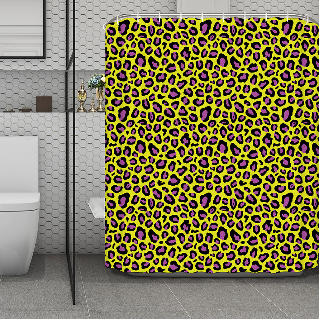 Yellow And Purple Leopard Pattern Print Polyester Shower Curtain