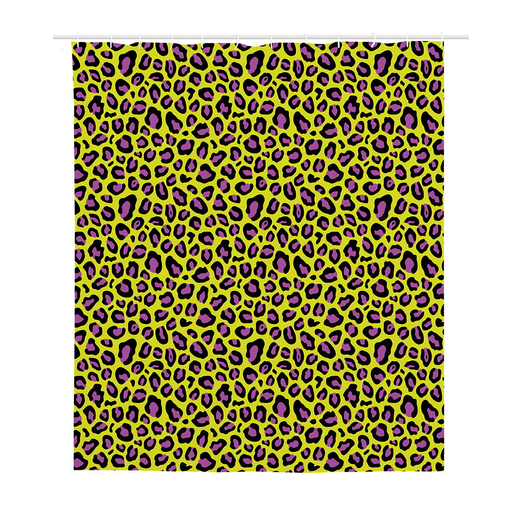 Yellow And Purple Leopard Pattern Print Polyester Shower Curtain