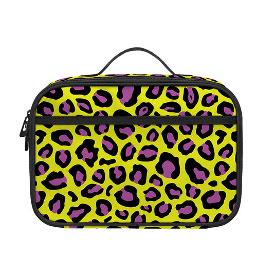 Yellow And Purple Leopard Pattern Print Portable Lunch Bag