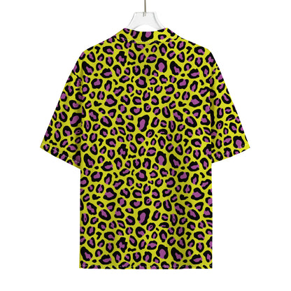 Yellow And Purple Leopard Pattern Print Rayon Hawaiian Shirt