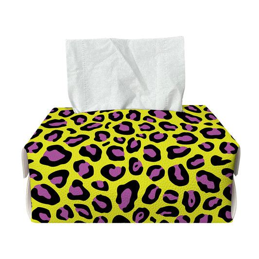 Yellow And Purple Leopard Pattern Print Rectangle Tissue Box Cover