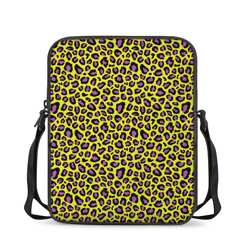 Yellow And Purple Leopard Pattern Print Rectangular Crossbody Bag