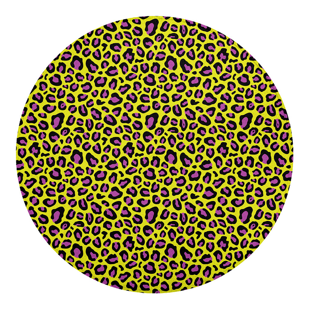 Yellow And Purple Leopard Pattern Print Round Blanket