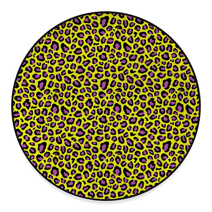 Yellow And Purple Leopard Pattern Print Round Floor Mat