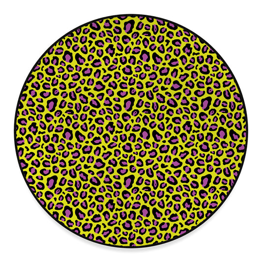 Yellow And Purple Leopard Pattern Print Round Floor Mat
