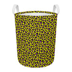 Yellow And Purple Leopard Pattern Print Round Laundry Basket