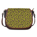 Yellow And Purple Leopard Pattern Print Saddle Bag