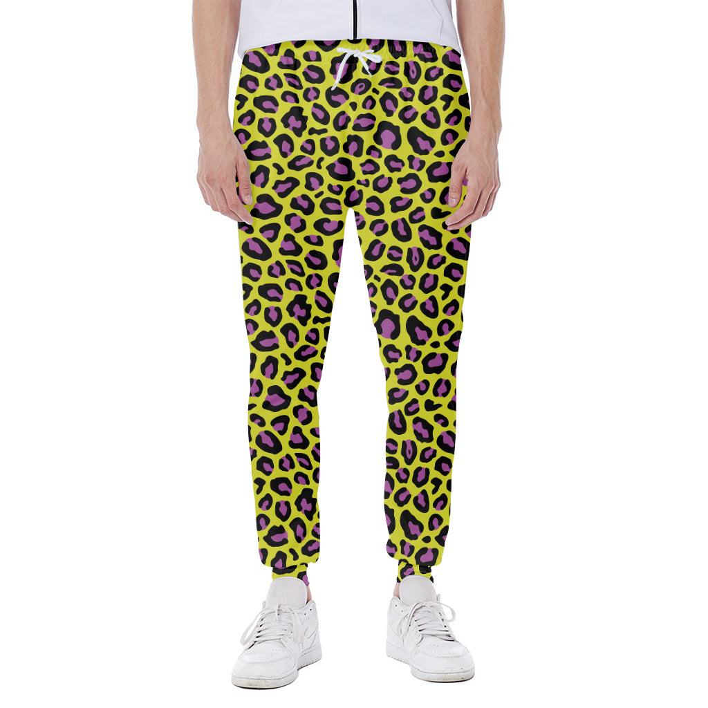 Yellow And Purple Leopard Pattern Print Scuba Joggers