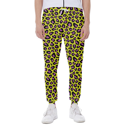 Yellow And Purple Leopard Pattern Print Scuba Joggers