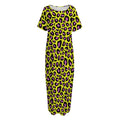 Yellow And Purple Leopard Pattern Print Short Sleeve Long Nightdress