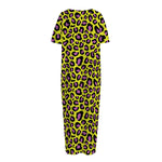 Yellow And Purple Leopard Pattern Print Short Sleeve Long Nightdress