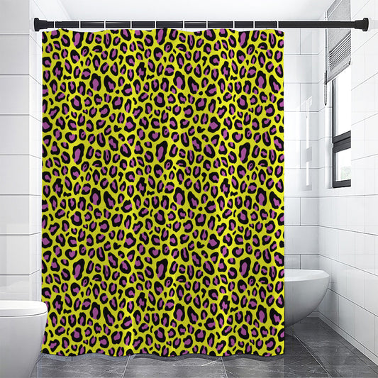 Yellow And Purple Leopard Pattern Print Shower Curtain