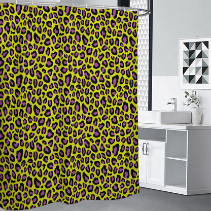 Yellow And Purple Leopard Pattern Print Shower Curtain