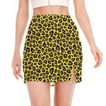 Yellow And Purple Leopard Pattern Print Side Slit Mini Skirt