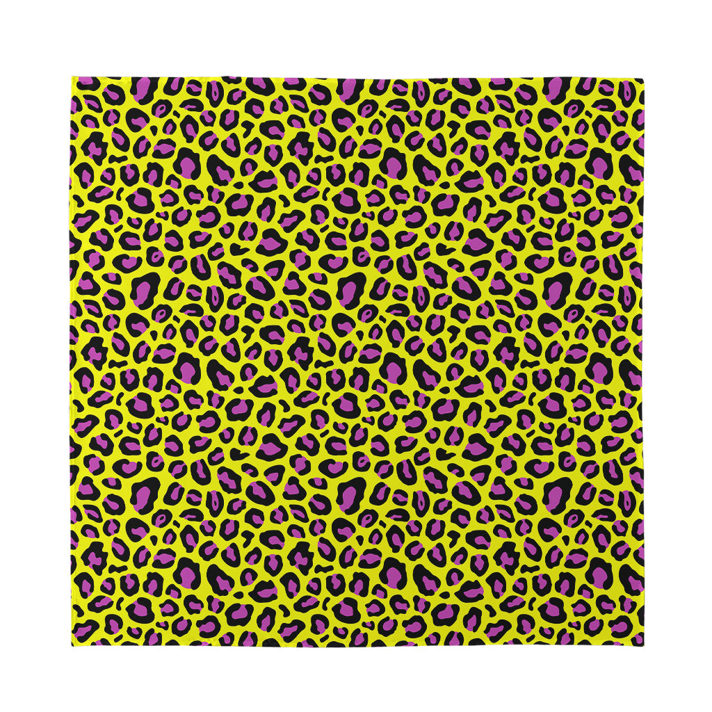 Yellow And Purple Leopard Pattern Print Silk Bandana