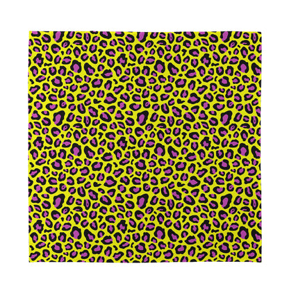 Yellow And Purple Leopard Pattern Print Silk Bandana