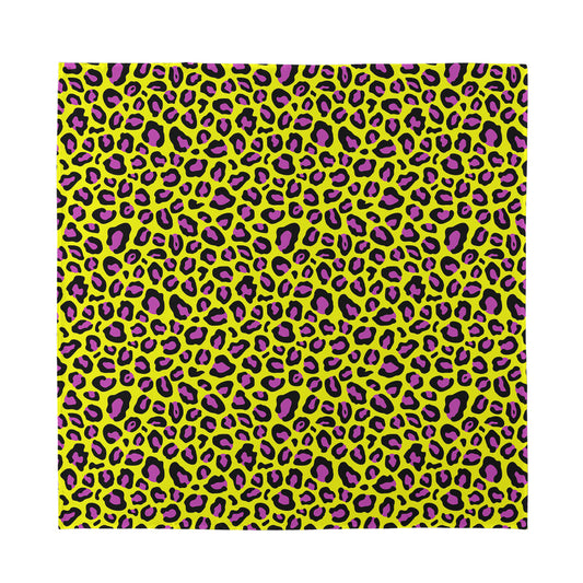 Yellow And Purple Leopard Pattern Print Silk Bandana