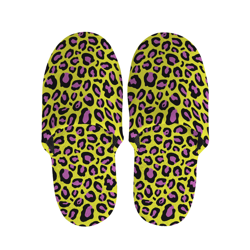 Yellow And Purple Leopard Pattern Print Slippers