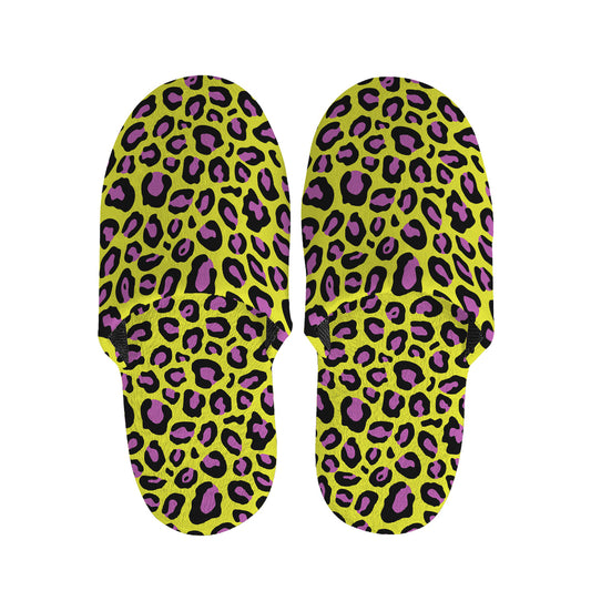 Yellow And Purple Leopard Pattern Print Slippers