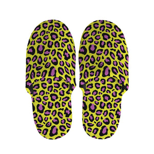 Yellow And Purple Leopard Pattern Print Slippers