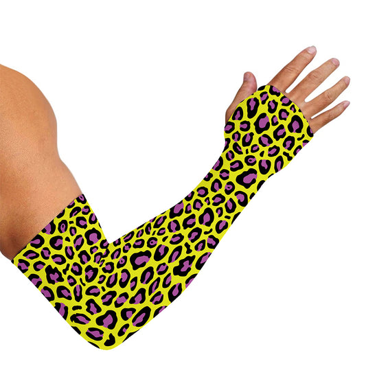 Yellow And Purple Leopard Pattern Print Sun Protection Arm Sleeves